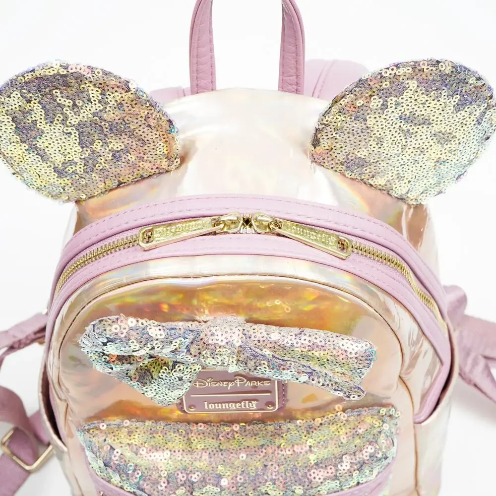 Disney Parks Loungefly Minnie Mouse Iridescent Sequin Mini Backpack Pink